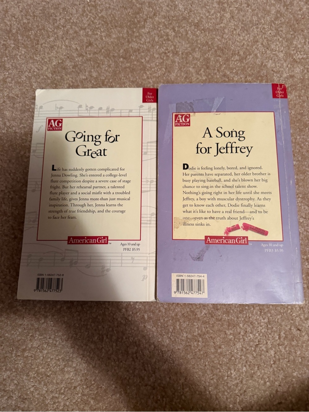 Lot of 2 American Girl Paperback Books "Going for Great" & "A Song for Jeffrey" - Picture 4 of 10